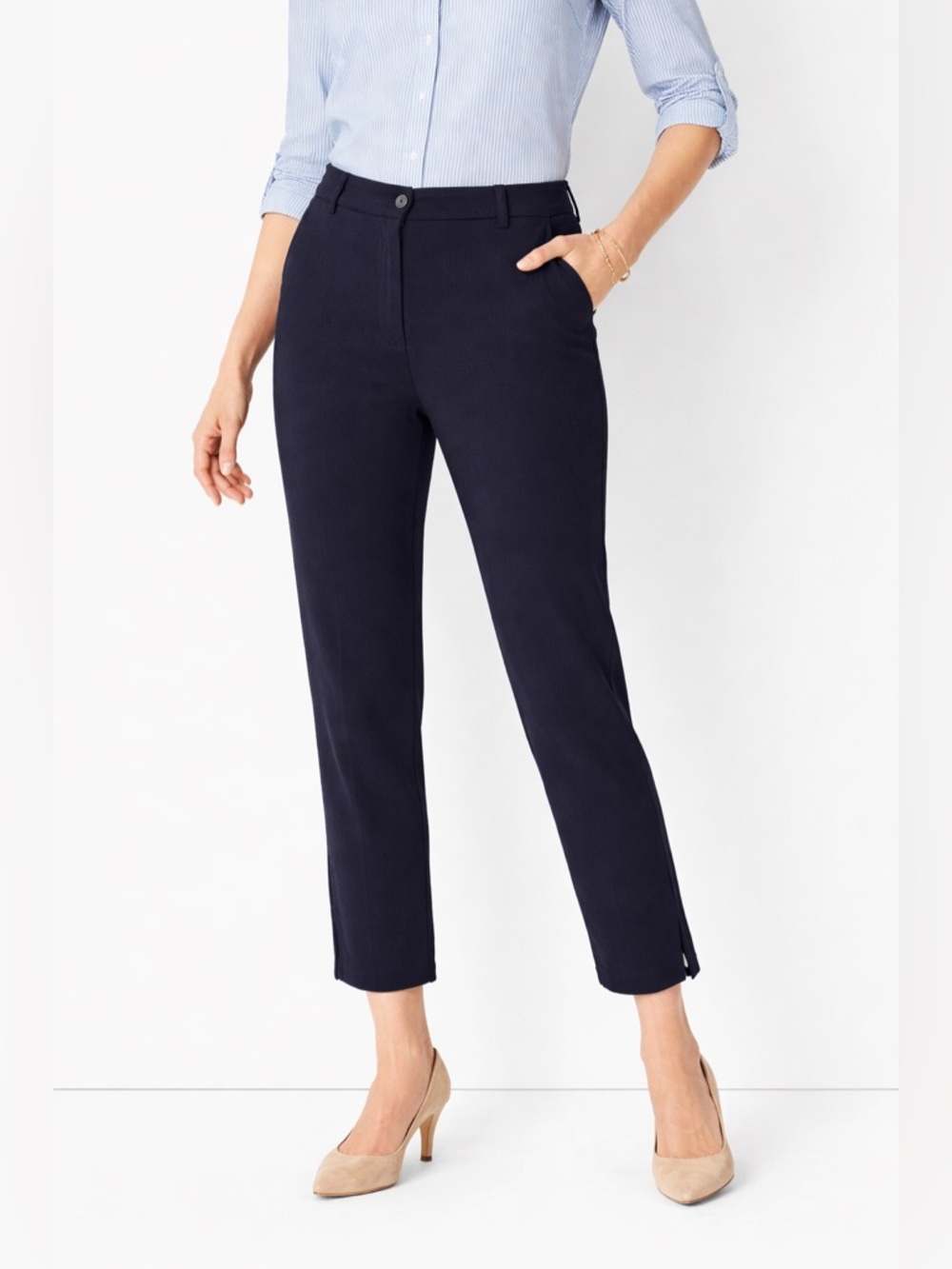 Talbots Hampshire Ankle Pants Women’s 14 Navy Stretch Pique Career Office